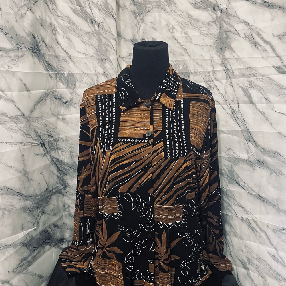 Brown and Tan Boxy Notched Collar Button Down Shirt